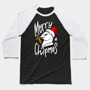 Funny Christmas Sea Gull with 'Merry Chipmas' Quote Baseball T-Shirt